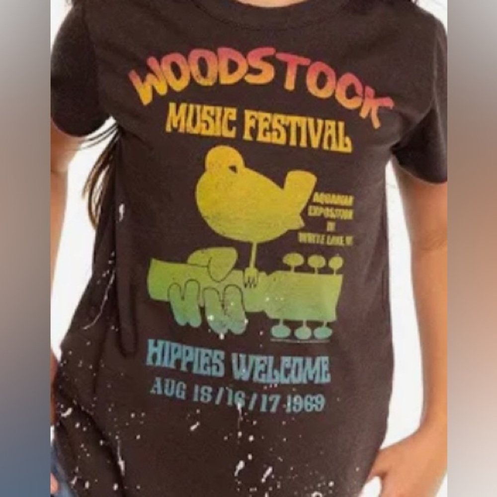 Chaser Brand Woodstock Music Festival distressed crew neck women’s T-shirt
